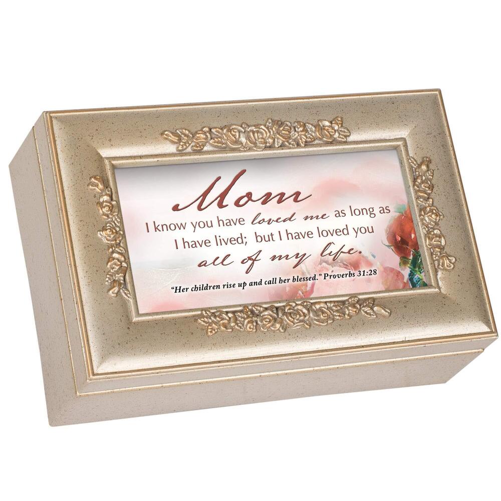 3074 Mom I Love You Inspirational Champagne Silvertone Bevel Petite Rose